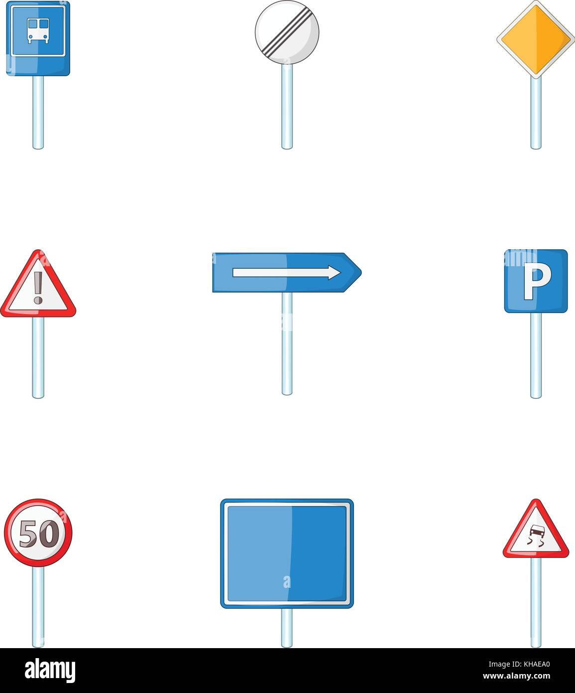 Different traffic signs icons set, cartoon style Stock Vector Image ...