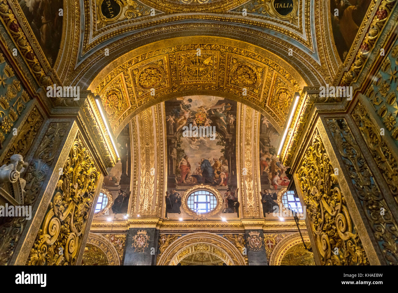 Magnificent vault, interior, Roman Catholic St. John's Co-Cathedral, Valletta, Malta Stock Photo