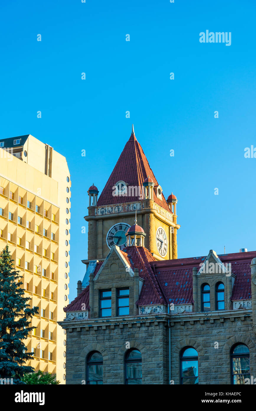 Clock tower of the old City Hall, Calgary, Alberta, Canada Stock Photo