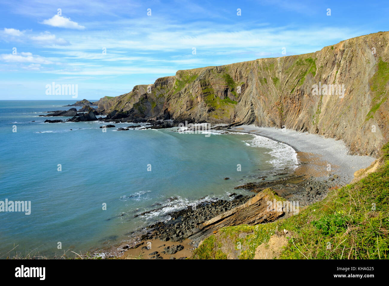 Rocky coast, Warren Beach near Hartland Quay, Hartland, Lundy Island