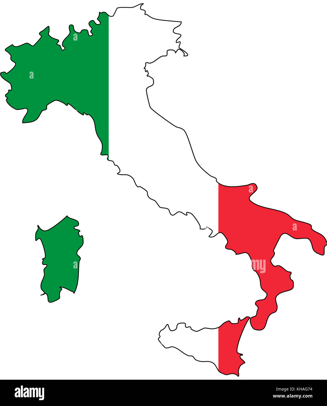 Map of Italy with the colours of the Italian flag Stock Photo