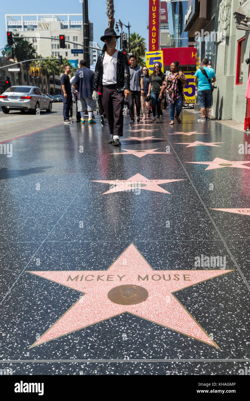 Star Mickey Mouse on the Walk of Fame, Michael Jackson double, Hollywood Boulevard, Hollywood, Los Angeles, California, USA Stock Photo