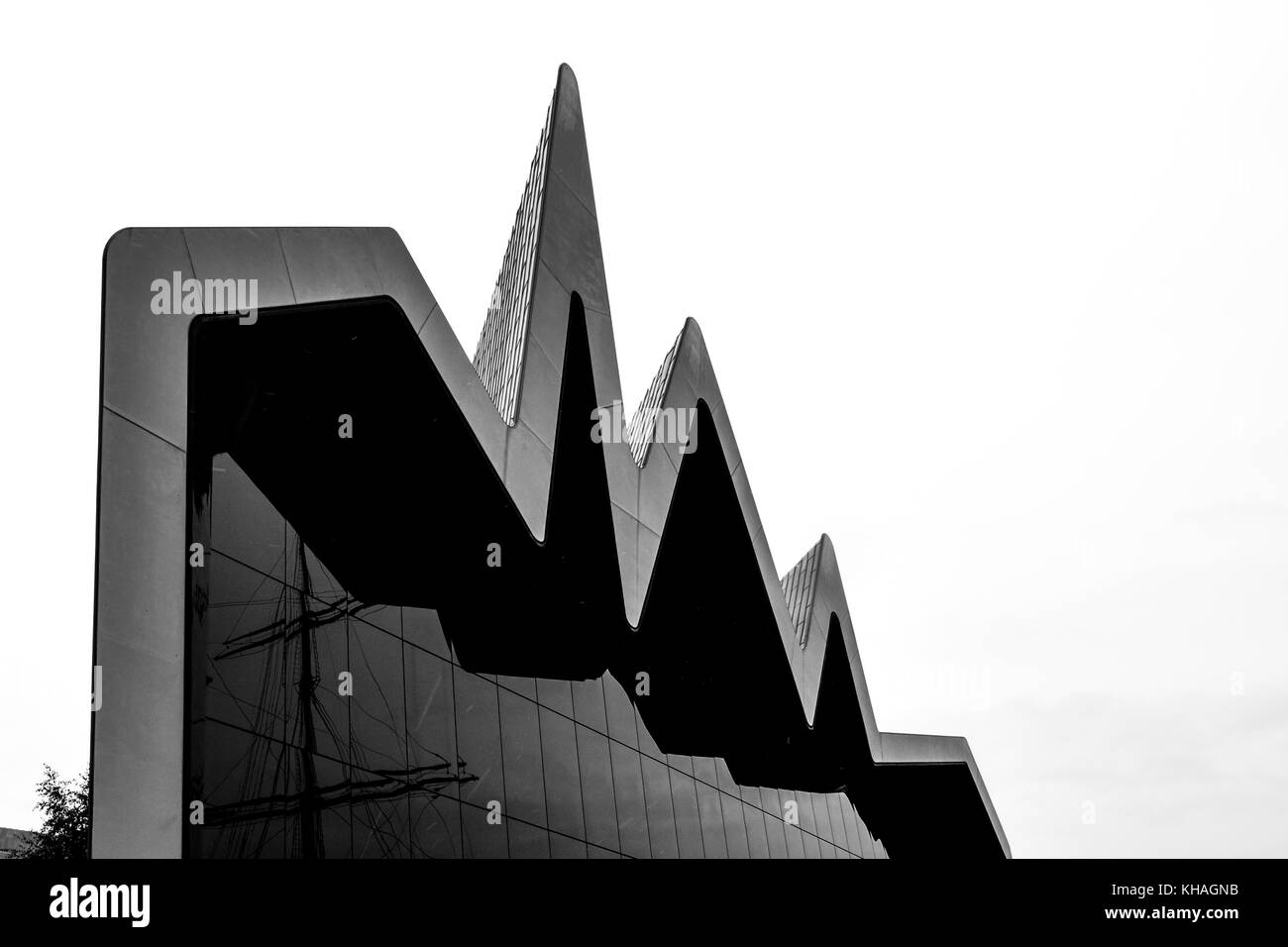 The cracking facade of the riverside museum designed by Zaha Hadid Architects. Located along the river Clyde of Glasgow, Scotland. Stock Photo