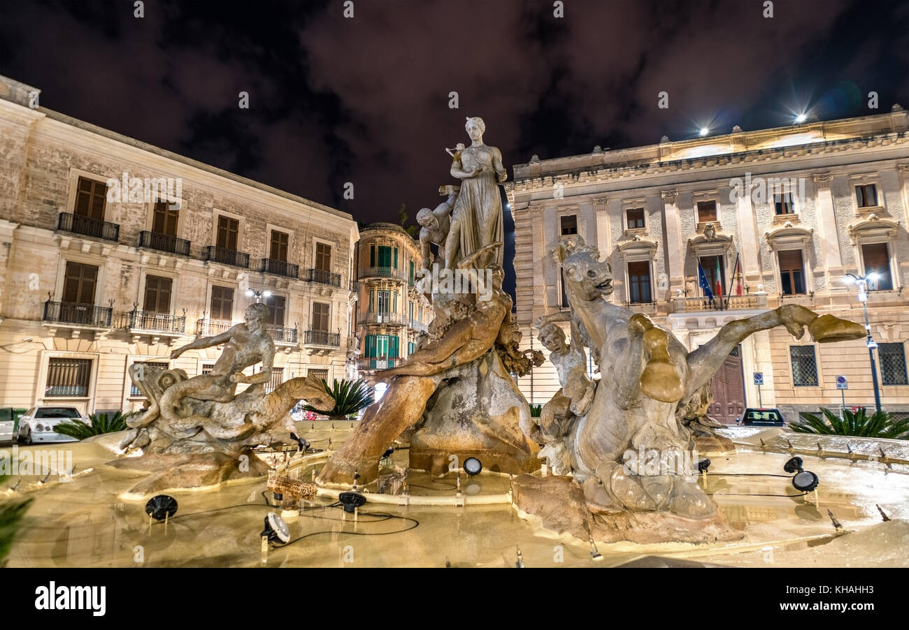Fountain of Diana in Syracuse, Italy Stock Photo