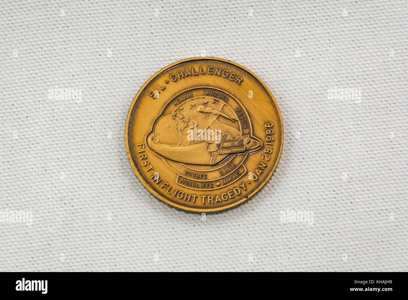 Memorial coin for 1986 NASA Challenger Disaster Stock Photo