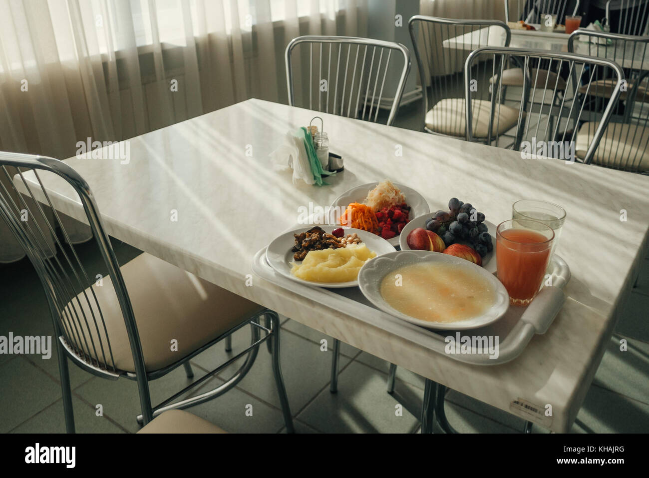 A tray of vegetarian food in the staff canteen at Chernobyl power plant