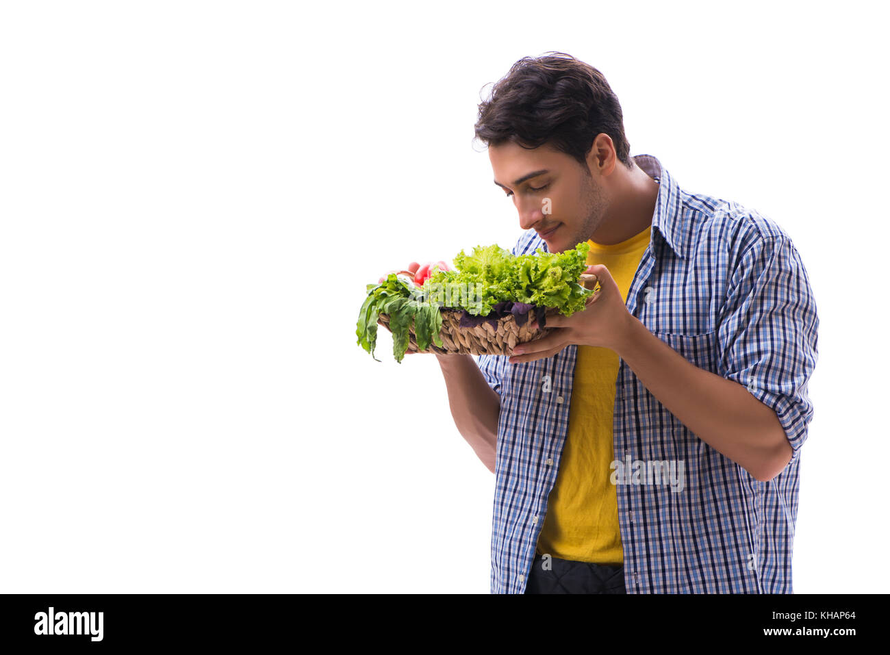Man with basket of fruits and vegetables Stock Photo - Alamy