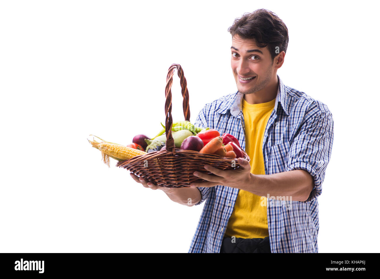 Man with basket of fruits and vegetables Stock Photo - Alamy
