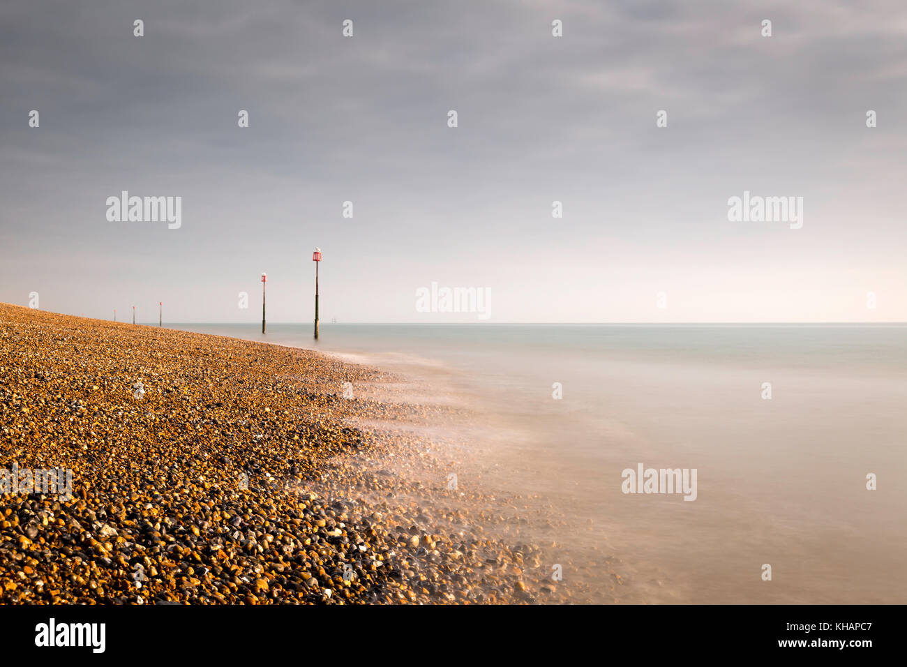 Deal Kent beach and tidal markers Stock Photo