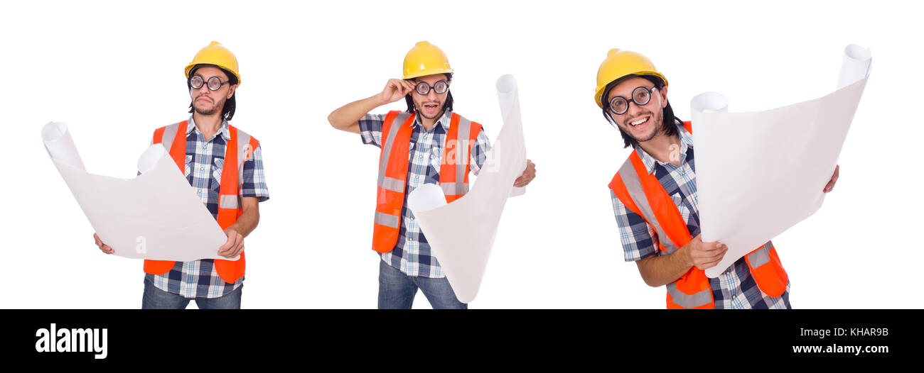 Funny engineer isolated on the white white Stock Photo - Alamy