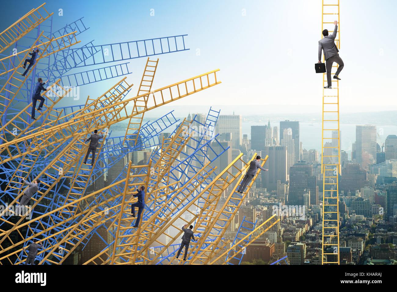 Businessman climbing career ladder in business concept Stock Photo - Alamy