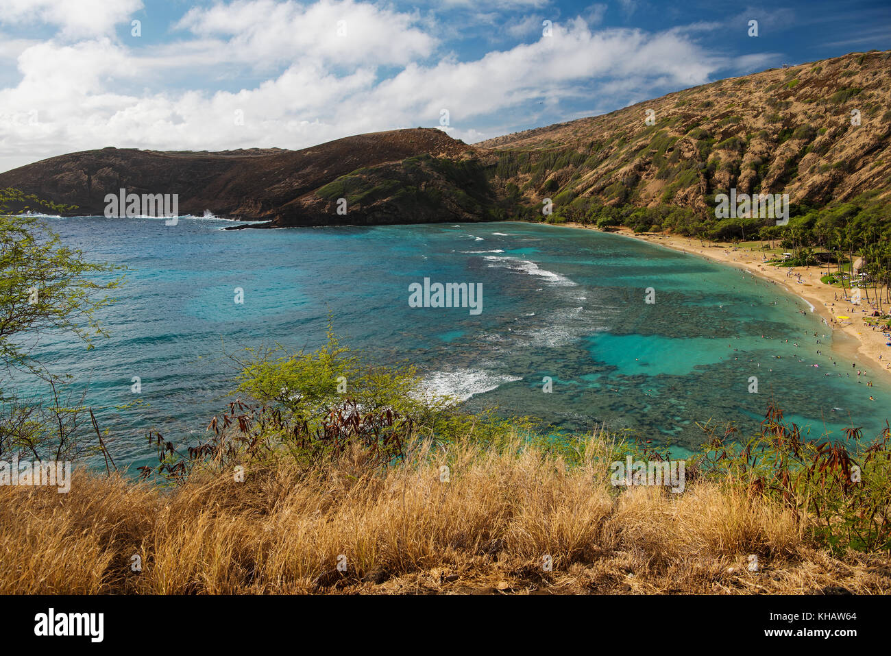 View across Hanauma Bay, a Nature Preserve on O'ahu Island, Hawai'i. Stock Photo