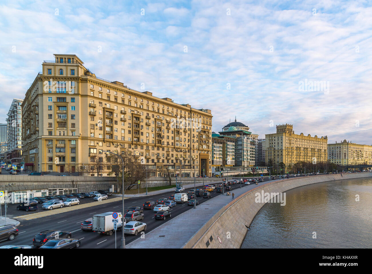 Moscow, Russia -November 2. 2017. Traffic on Smolenskaya embankment Stock Photo
