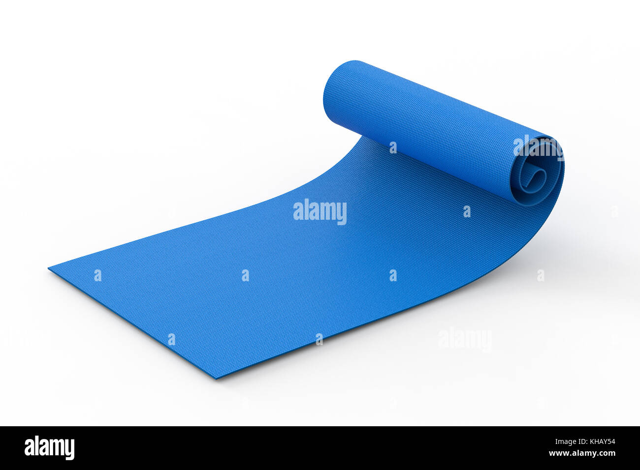 3d Rendering Blue Yoga Mat Roll Up On White Background Stock Photo