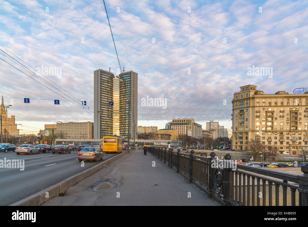 Moscow, Russia -November 2. 2017. Building of Moscow Government and car on Novoarbatsky bridge Stock Photo