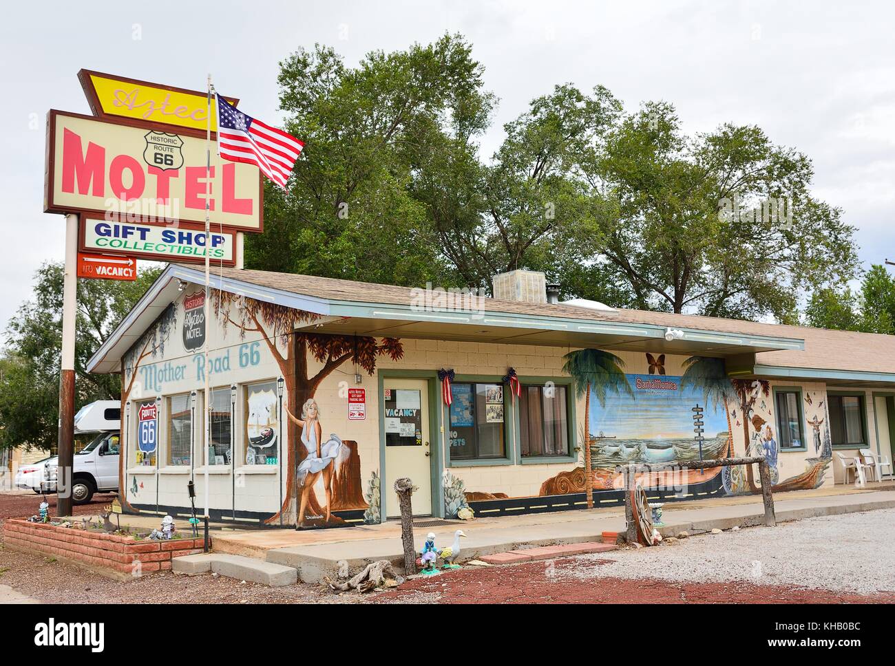 Seligman, Arizona July 24, 2017 Azteca Motel sign on Historic Route