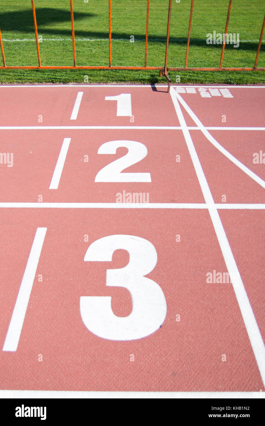 running track numbers, start Stock Photo Alamy