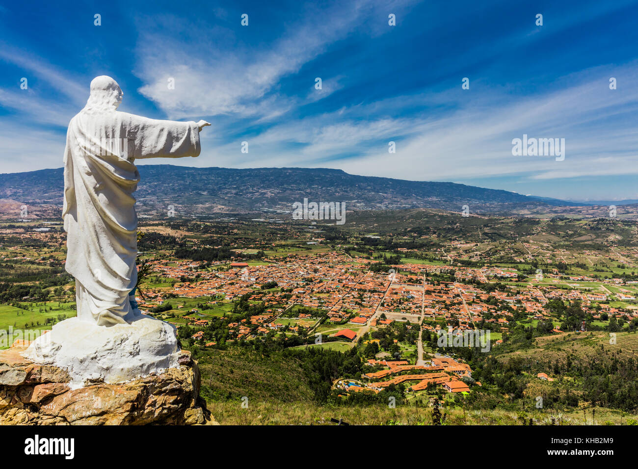 Mirador El Santo and his Jesus statue Villa de Leyva  skyline cityscape Boyaca in Colombia South America Stock Photo