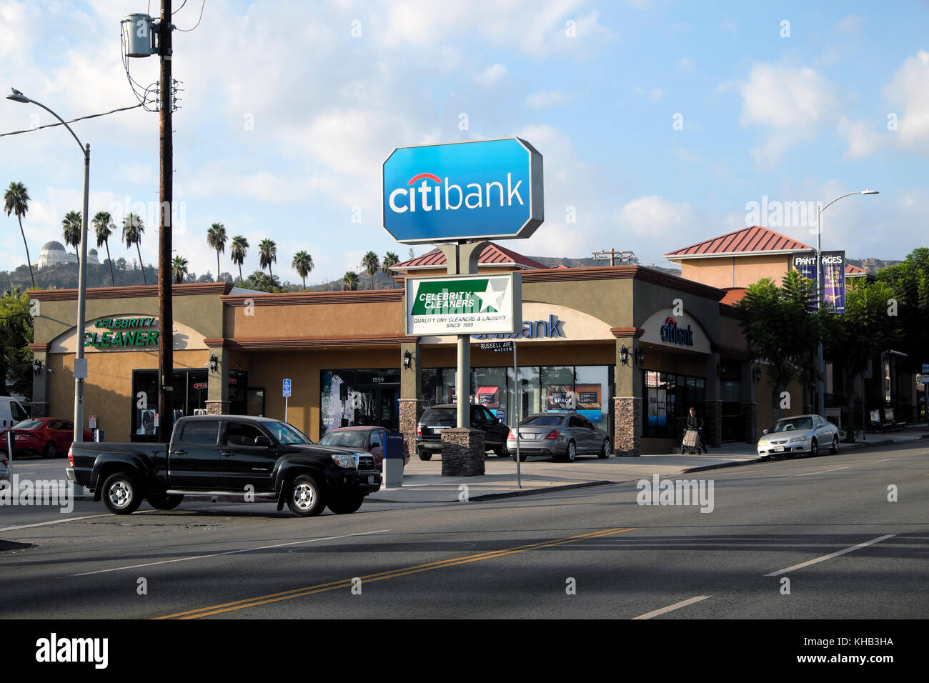 Citibank bank sign on the corner of Franklin and Hillhurst Avenue in the Los Feliz neighbourhood of Los Angeles, California USA  KATHY DEWITT Stock Photo
