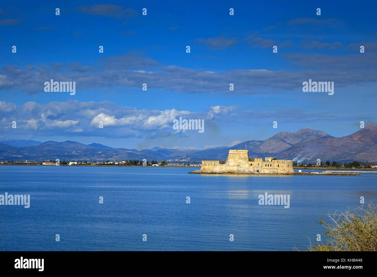 Bourtzi fortress, a prison in the sea in front of Nafplio town the first capital of Greece Stock Photo