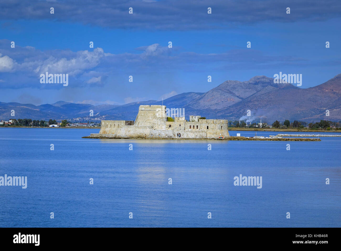 Bourtzi fortress, a prison in the sea in front of Nafplio town the first capital of Greece Stock Photo