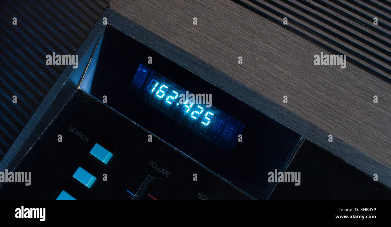 One of the weather channel frequencies on an old weather radio Stock