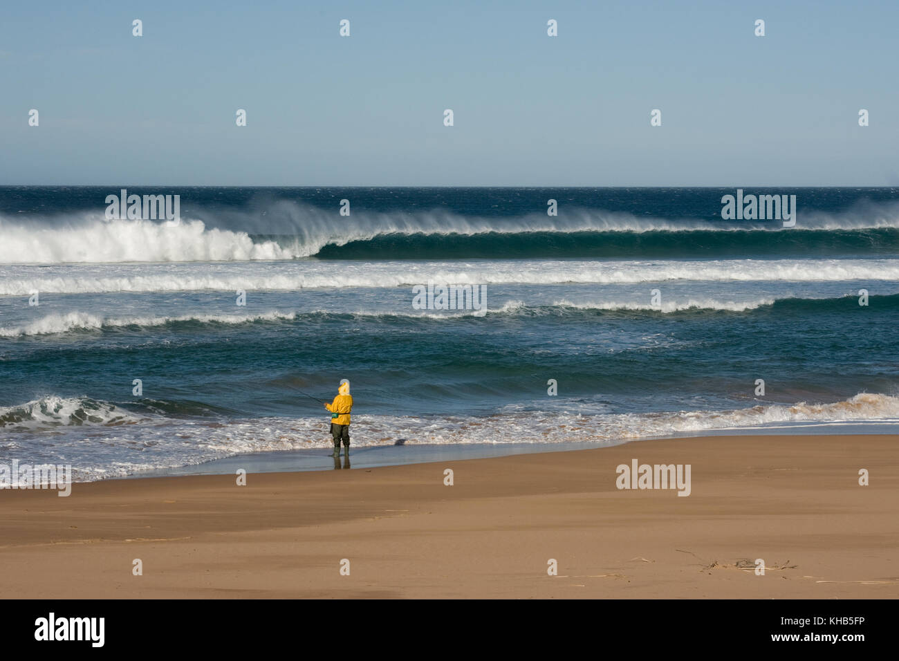 Beach fishing in big surf at Waitpinga Beach, South Australia Stock Photo