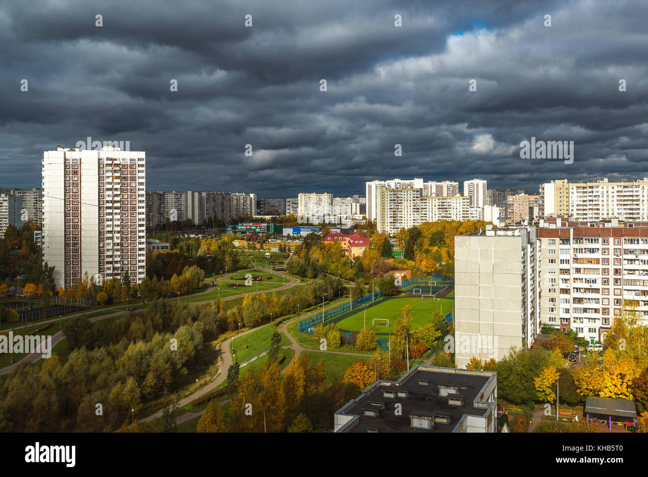 Moscow, Russia - October 10. 2017. 16 microdistrict of city of Zelenograd in cloudy weather Stock Photo