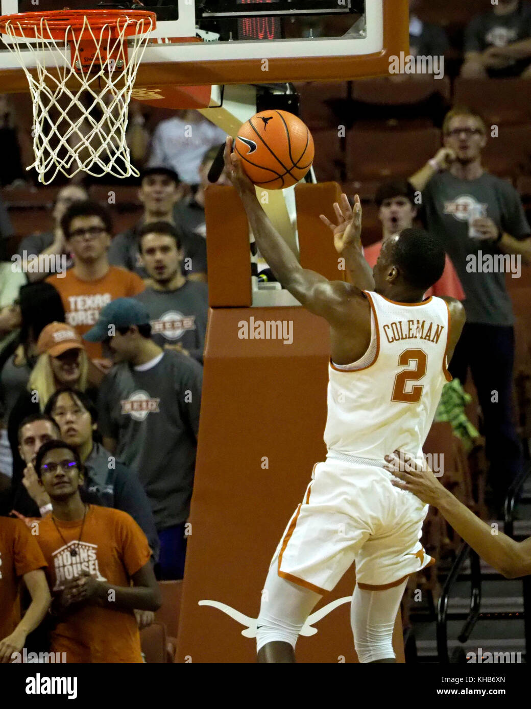 Austin, Texas.Halftime. 14th Nov, 2017. Matt Coleman #2 of the Texas ...