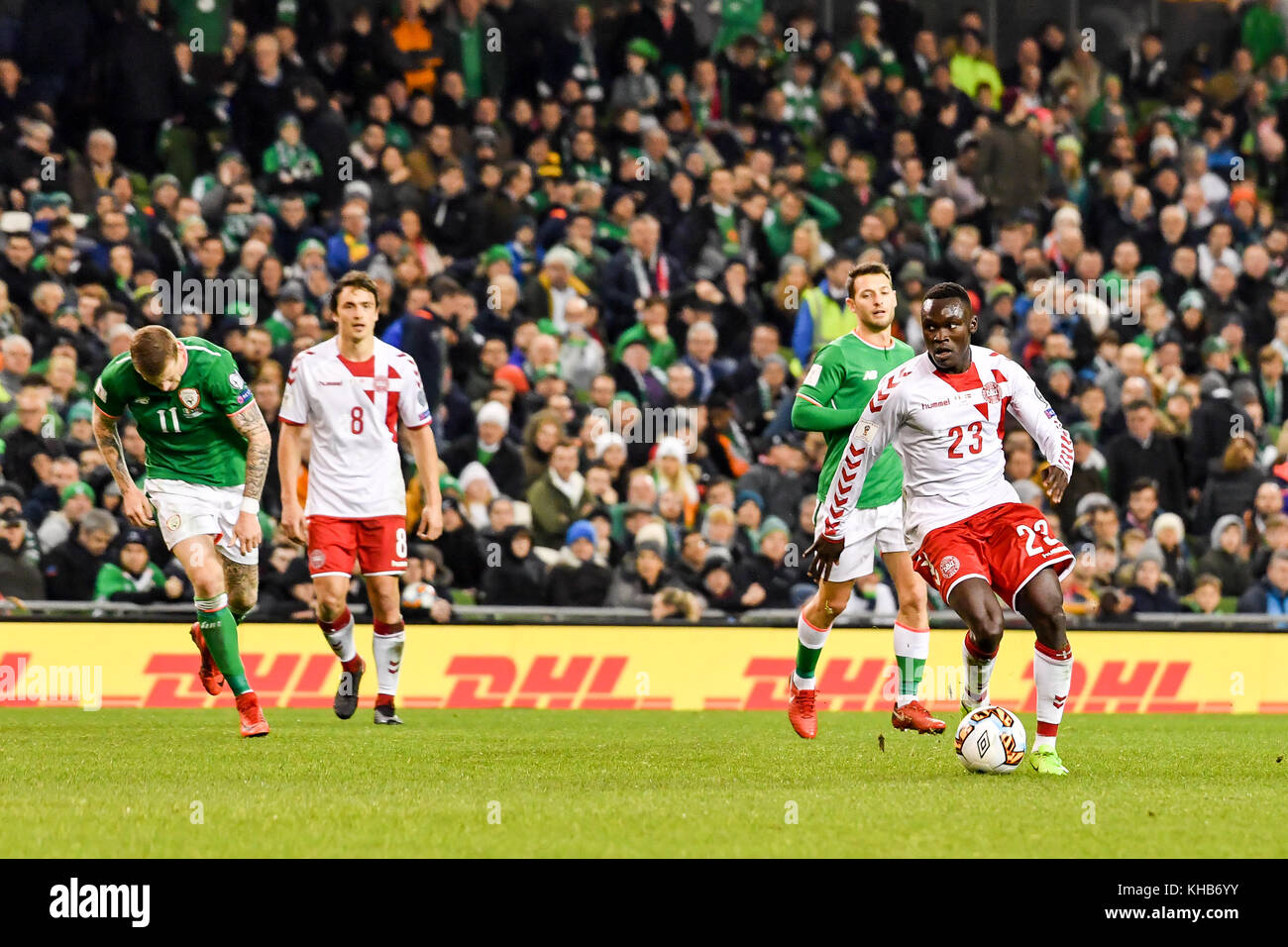 Dublin, Ireland. 14th Nov, 2017. Pione Sisto during the FIFA World Cup 2018 qualification Play off football match between Republic of Ireland and Denmark at the Aviva Stadium in Dublin on November 14, 2017. Credit: Ben Ryan/SOPA/ZUMA Wire/Alamy Live News Stock Photo
