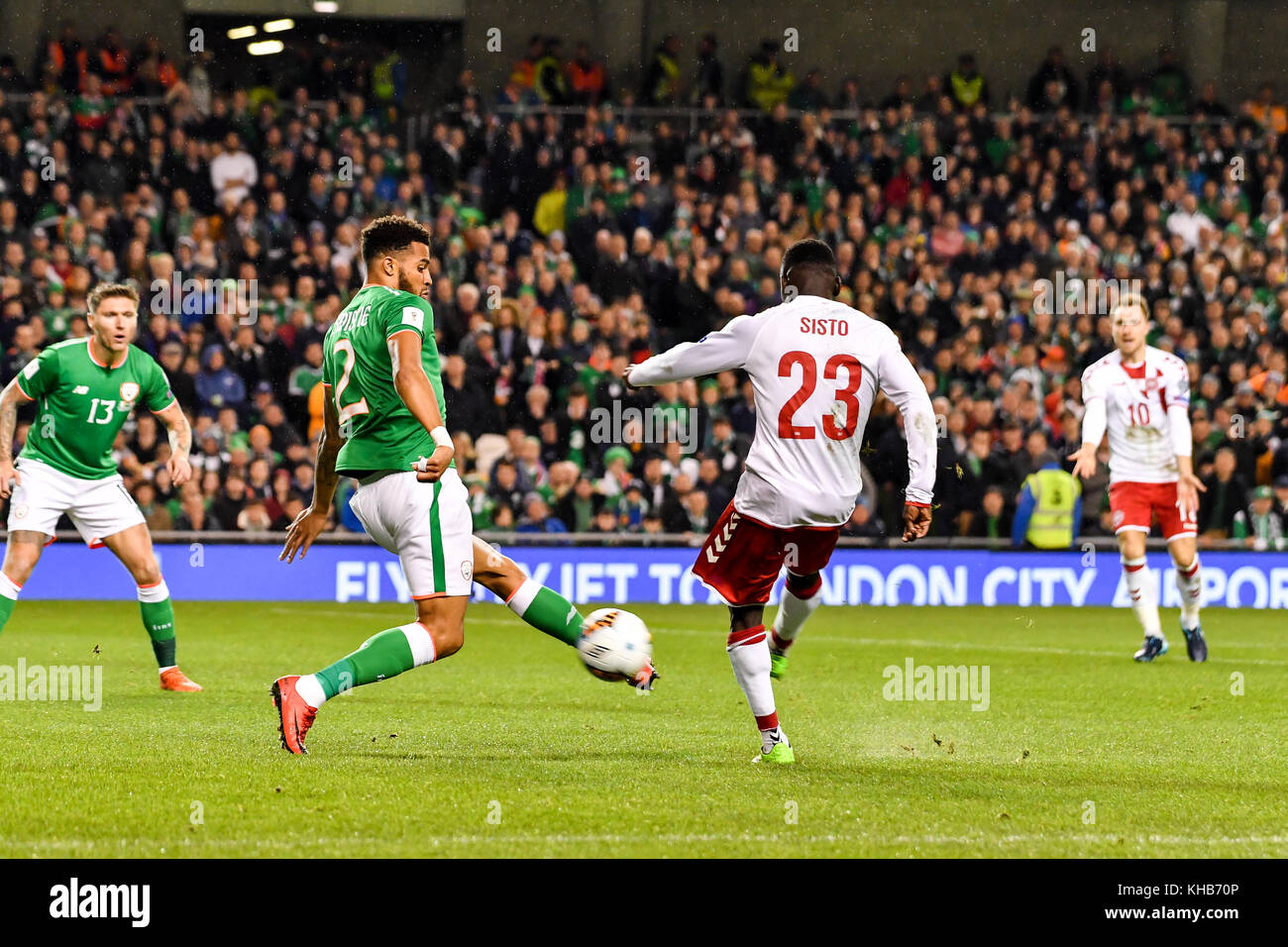 Dublin, Ireland. 14th Nov, 2017. Pione Sisto during the FIFA World Cup 2018 qualification Play off football match between Republic of Ireland and Denmark at the Aviva Stadium in Dublin on November 14, 2017. Credit: Ben Ryan/SOPA/ZUMA Wire/Alamy Live News Stock Photo
