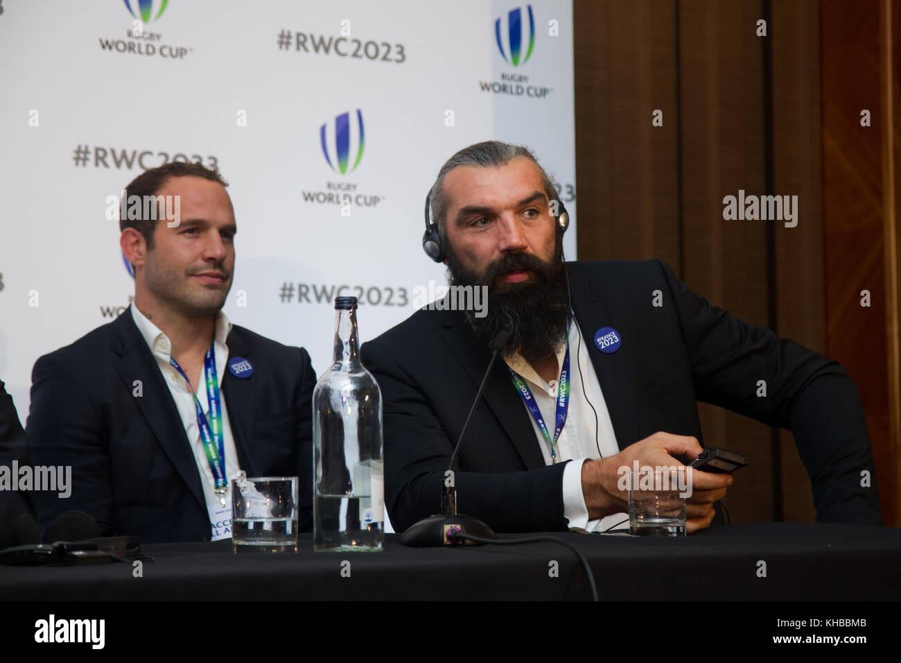 London, UK. 15th November 2017. Ex-french rugby player, Sebastien Chabal with the French delegation during the press conference where France win the bid to host the next Rugby World Cup in 2023 in an announcement made in London. Ireland, South Africa and France put their bids forward to be host candidates for the tournament. © Elsie Kibue / Alamy Live News Stock Photo