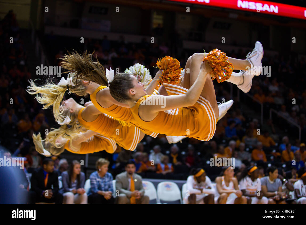 November 15, 2017: Tennessee Lady Volunteers cheerleaders during the NCAA basketball game between the University of Tennessee Lady Volunteers and James Madison University Dukes at Thompson Boling Arena in Knoxville TN Tim Gangloff/CSM Stock Photo