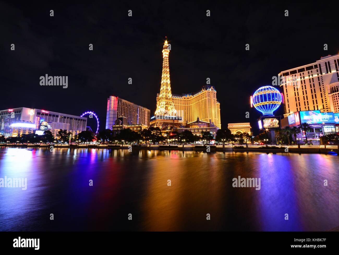 LAS VEGAS, NEVADA - JULY 25, 2017: View of the Eiffel Tower and Paris balloon of Paris Resort Casino and hotels in Las Vegas on July 25, 2017. Stock Photo