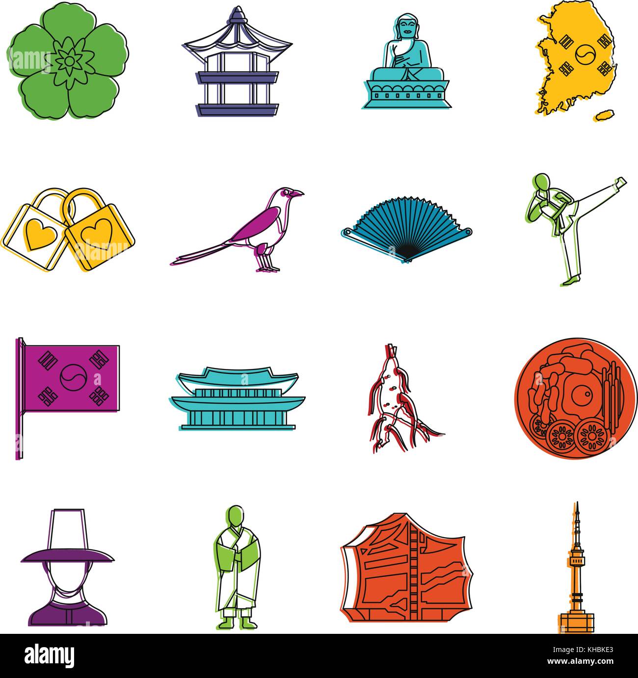 South Korea icons doodle set Stock Vector Image & Art - Alamy