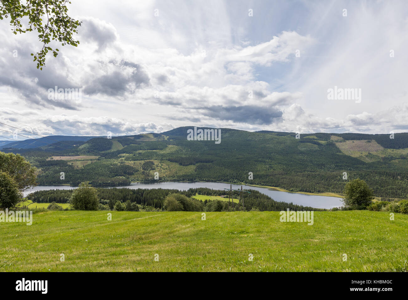 Beautiful view from the Hegge Stave church towards Heggefjorden Stock Photo