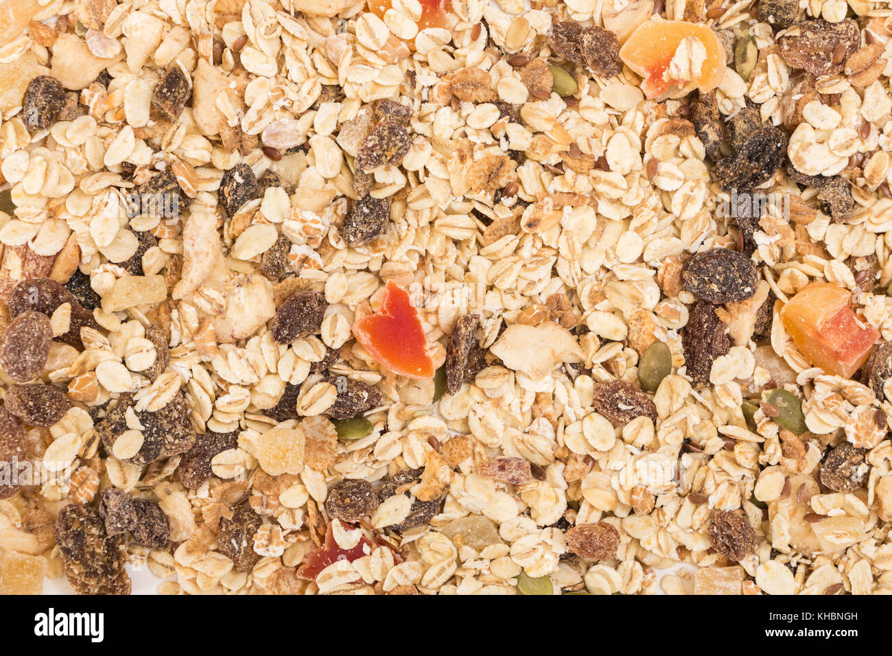 Muesli with dry fruits closeup background Stock Photo Alamy