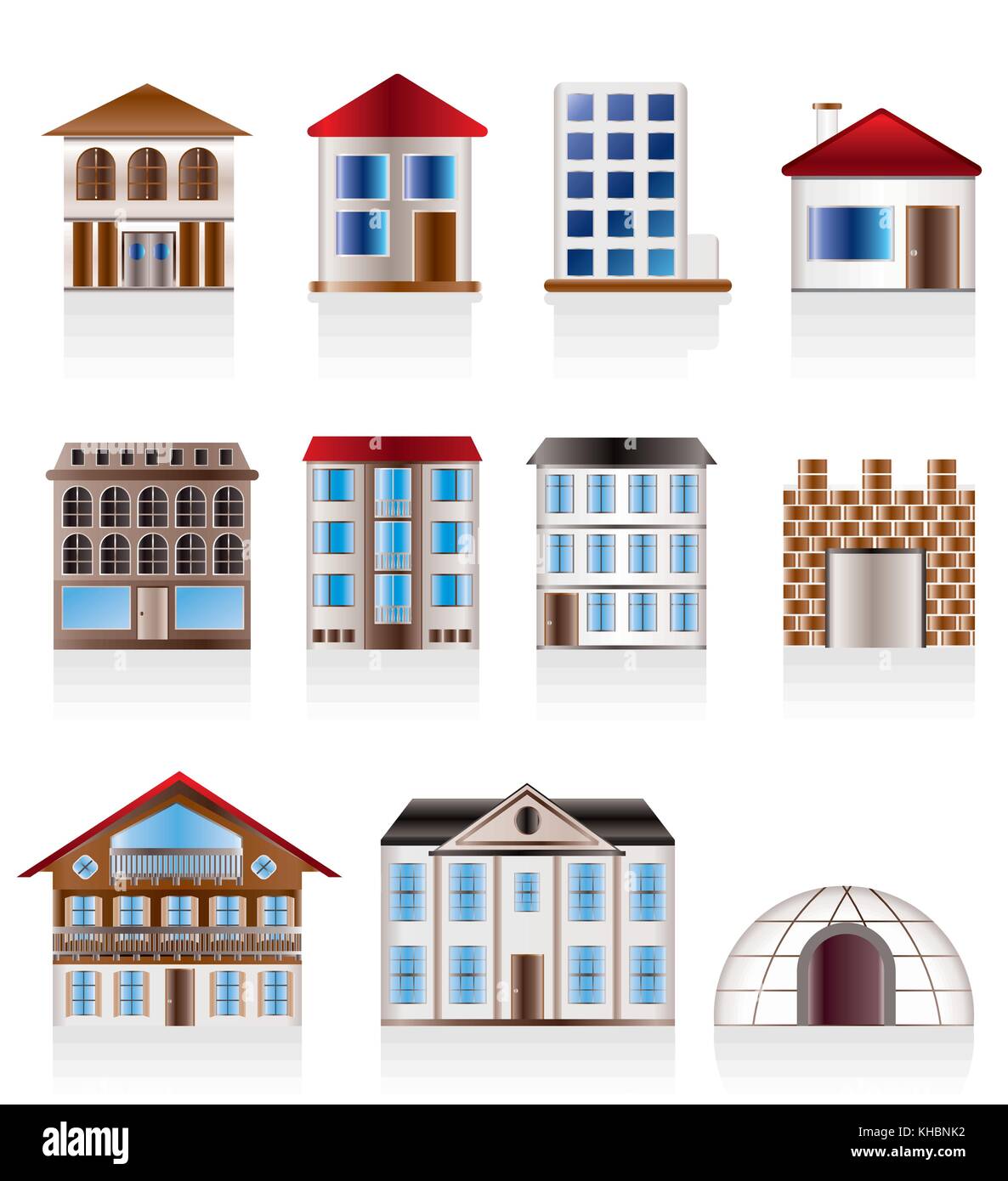 Various variants of houses and buildings - Vector Illustration Stock Vector