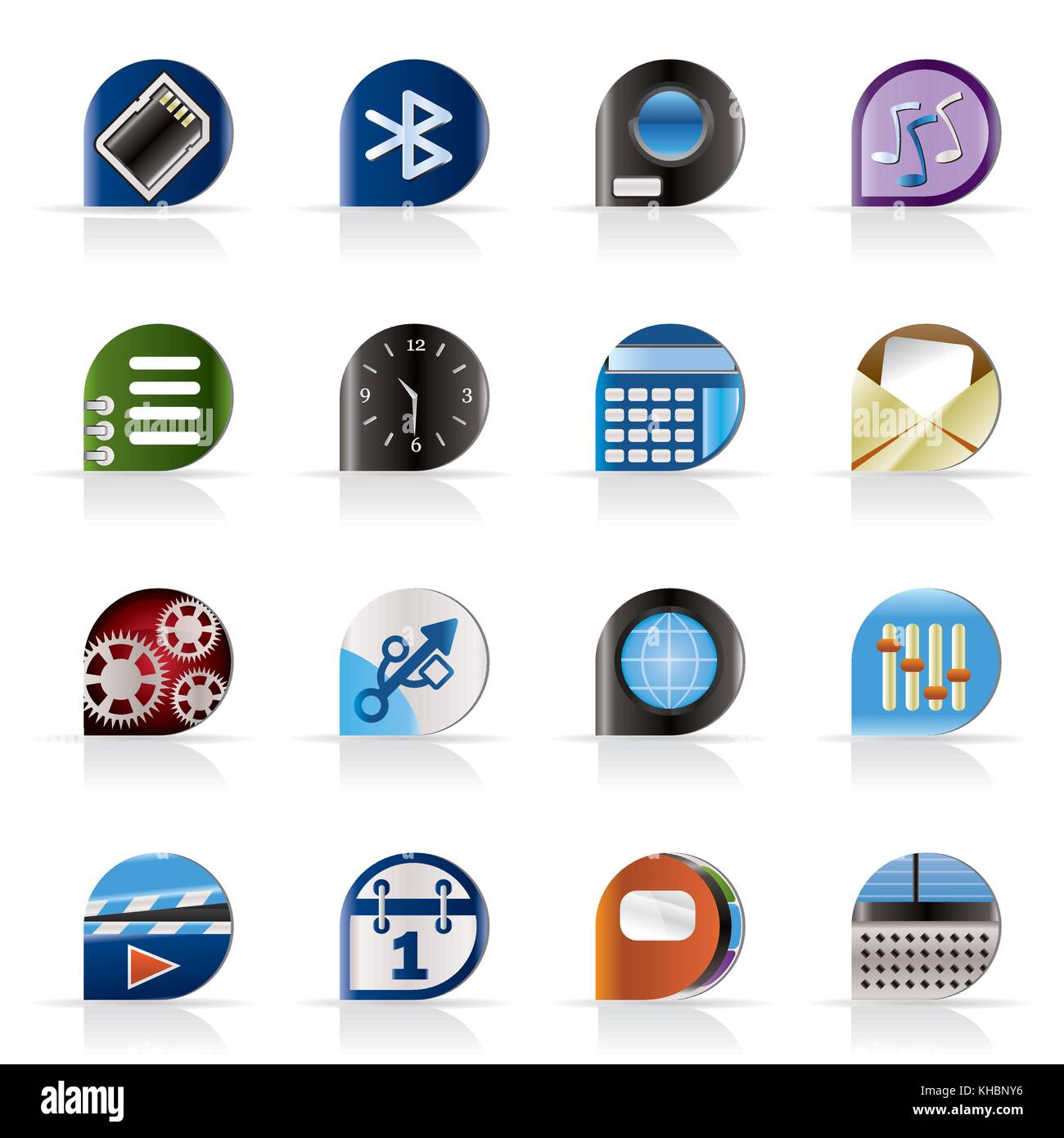 Realistic phone performance, internet and office icons - vector Icon ...
