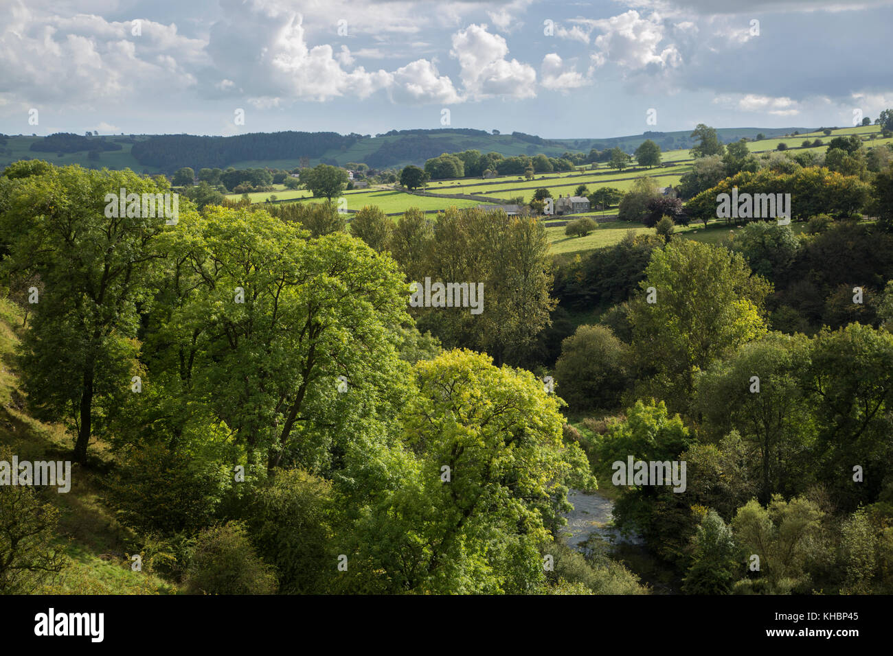 Lathkill Dale from Over Haddon looking towards Youlgrave, Peak District National Park, Derbyshire Stock Photo