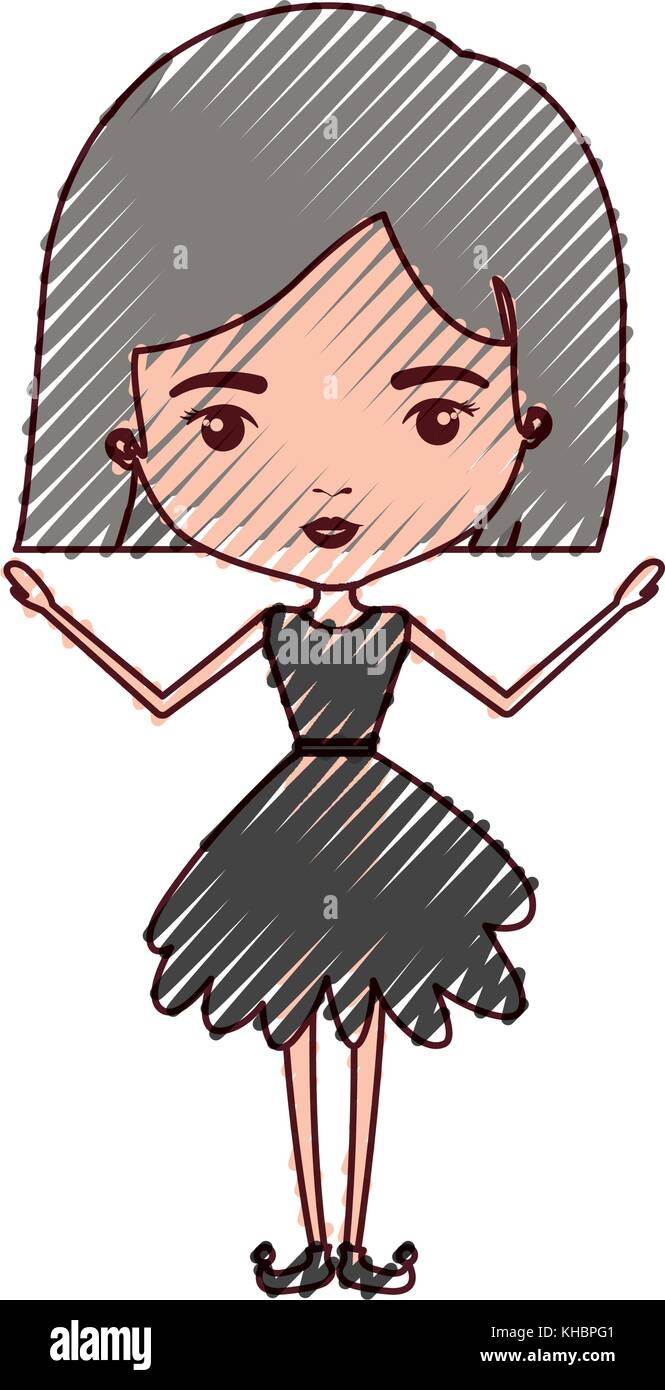 Girly Fairy Without Wings And Grey Short Hair In Black Dress In