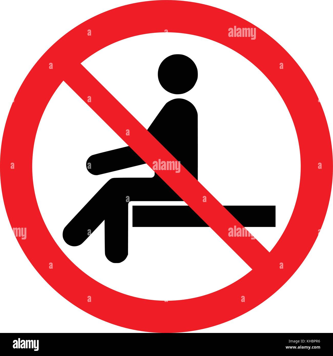 No sitting. Do not sit on surface, prohibition sign, vector Stock