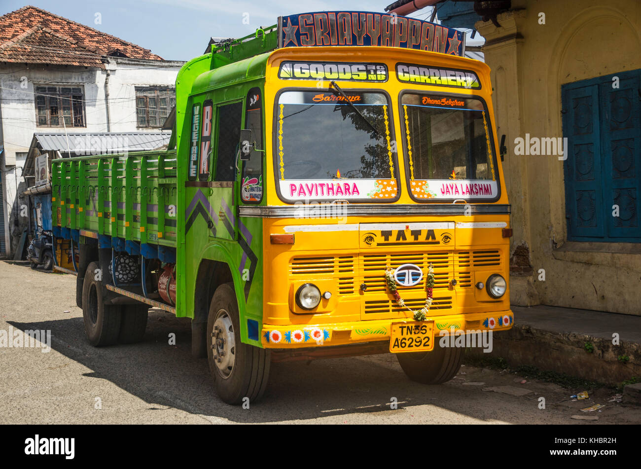A lorry in spice quarter in Fort Cochin, Kerala, India Stock Photo