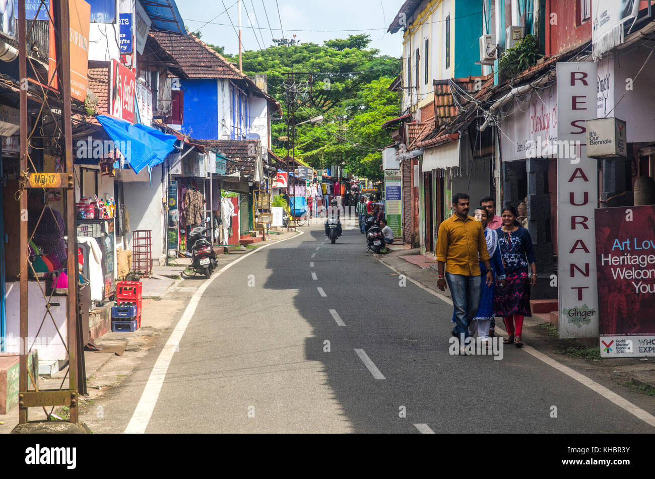 A busy road in Mattancherry, Fort Cochin, India Stock Photo
