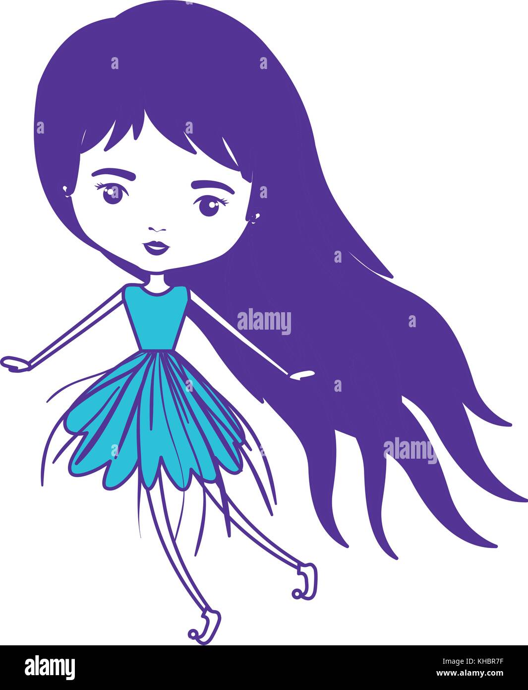 girly fairy without wings and purple long hair and dress in color ...