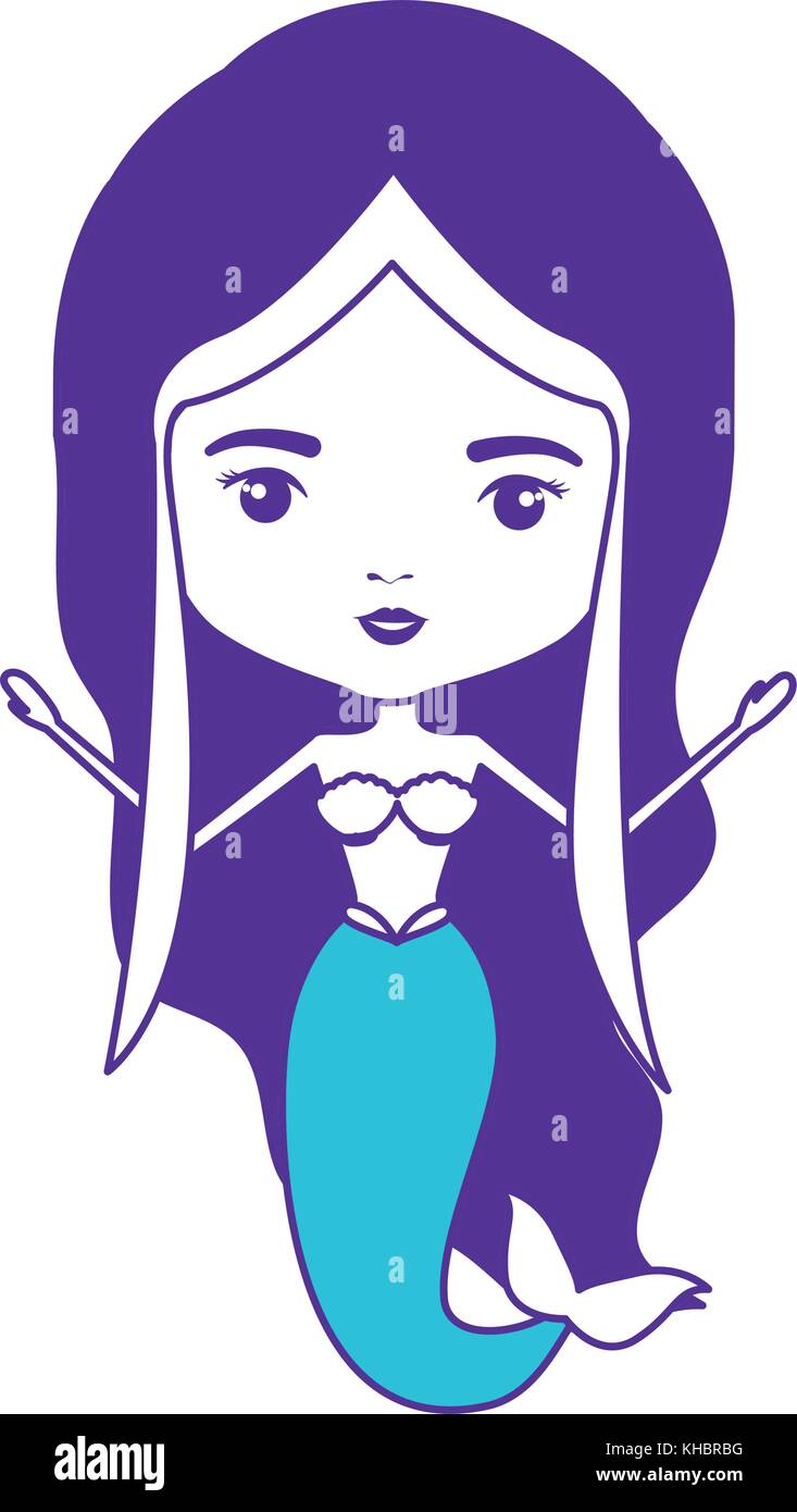 Mermaid With Purple Hair On Color Sections Silhouette Stock Vector