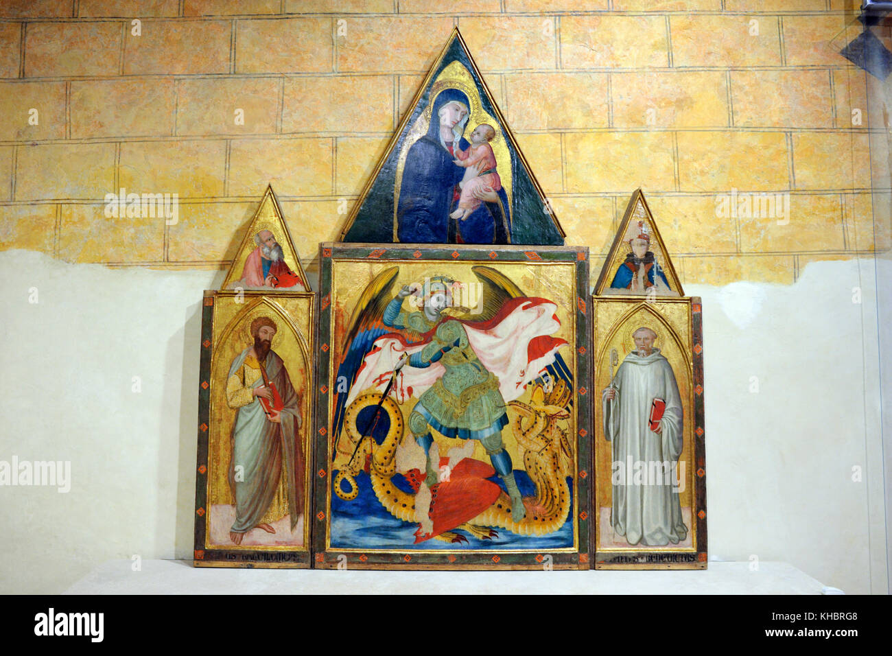Rofeno Abbey Poliptych by Ambrogio Lorenzetti (AD 1335), Museo Civico Archeologico e d'Arte Sacra Palazzo Corboli, museum, Asciano, Tuscany, Italy Stock Photo