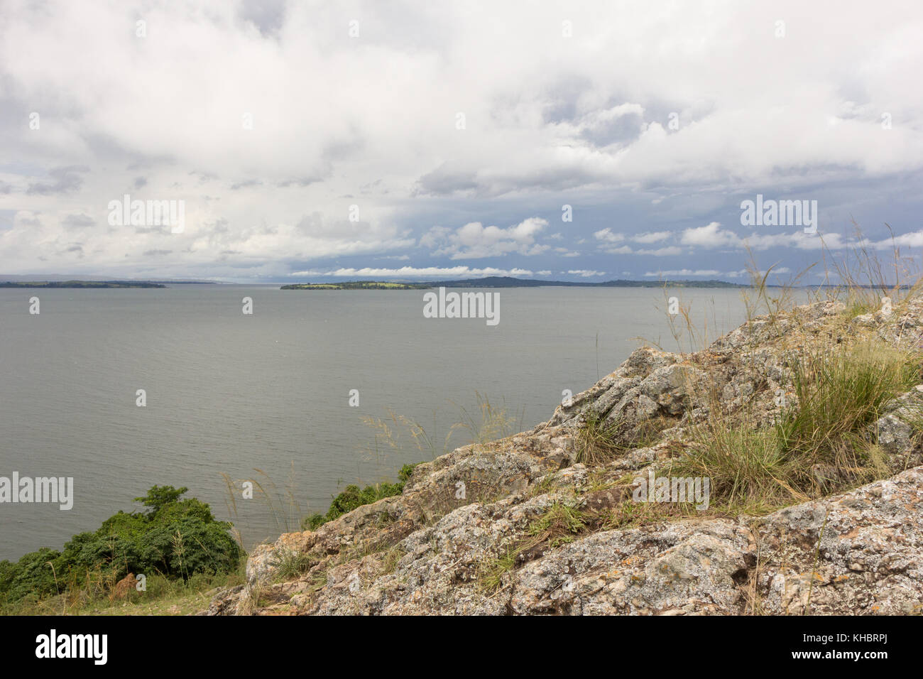 Lake Victoria visible from the little village of Busagazi in Uganda, Africa. Stock Photo