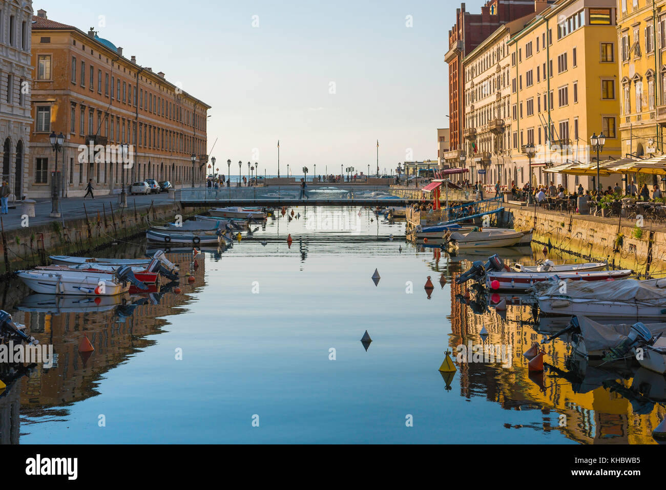 Friuli-Venezia Giulia Italy, view at sunset of the Canal Grande in the center of the city of Trieste, Italy. Stock Photo