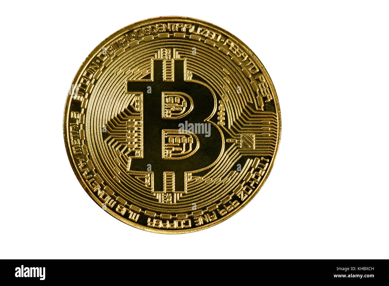 Symbol image digital currency, gold physical coin Bitcoin Stock Photo